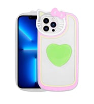 Uyumlu Model Apple iPhone 12 Pro Max Kılıf Kedi Figürlü Pop Soketli Kapak (Yeşil)
