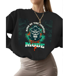 Canavar modu Baskılı erkek kalın Sweatshirt 3 iplik şardonlu bisiklet yaka kadın Bej Sweatshirt (Siyah)