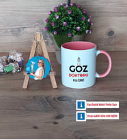 Göz Doktoru Kupa Bardak Beyaz ve Fotoğraflı Ahşap Anahtarlık Hediye (Model 6)