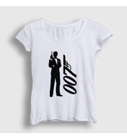 Presmono Kadın Sarı Tuxedo Film James Bond T-Shirt 258483tt (Beyaz)