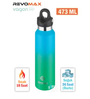 Revomax 473 ML Özel Kapak Sistemli 18saat Sıcak/36 Saat Soğuk  Çelik Termos -473ML  (Yeşil-Mavı)