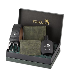 Polo Air Kutulu Erkek Parfüm Kemer Cüzdan Kartlık Set PM-09 (Yeşil)