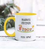 Kişiye Özel Okul Öncesi Öğretmeni Tasarımlı Kupa Bardak (Sarı)