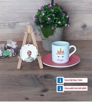 Unicorn Türk Kahvesi Fincanı Ahşap Altlıklı ve Fotoğraflı Ahşap Anahtarlık Hediye (Model 6)