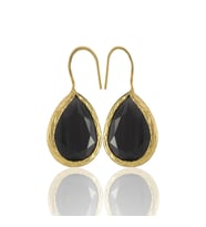 Kadir Jewellery 22 Ayar Altın Kaplama Damla Taşlı Küpe -El İşçiliği Ve Hipoalerjenik Küpe (Siyah)