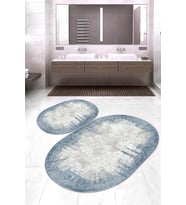 Dijital Baskılı Kaymaz Taban Yıkanabilir Oval 2'li Klozet Takımı Banyo Paspası NOKZ-HT-494 (Mavi)