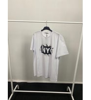Kadın Bisiklet Yaka Oversize Fit NYC Baskılı Tişort SPR24TSk114 (Beyaz)