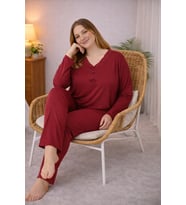Nisanca Uzun Kollu Bambu Anne Pijama Takımı- Genç Anne Serisi (Kırmızı)