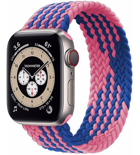 Apple Watch 44/45/46/49mm Kordon Medium Örgü Solo Loop Kordon 32 147mm 2/3/4/5/6 (Pembe-Mavi)