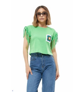 Charmwear Kolu Püsküllü T-shirt (Fıstık Yeşili)