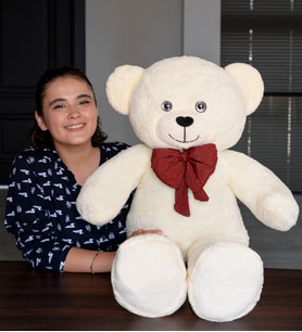 100 cm Papyonlu Lila Büyük Ayıcık (%100 Yerli) (Krem)