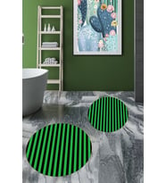EVDEYA Dijital Yıkanabilir Çizgili Modern İkili Banyo Paspas Yuvarlak Klozet Takımı, YKLOZET-50-KIRMIZI, (Yeşil)