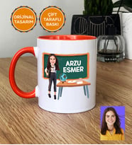 Kişiye Özel Karikatürlü Sınıf Öğretmeni Hediye Kupa Bardak Kadın Sınıf Öğretmenine Öğretmenler Günü Hediyesi (Turuncu)