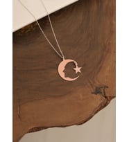 DKMN Gümüş 925 Ayar Atatürk ve Sallantılı Yıldız Desenli Gümüş Kolye (Rose)