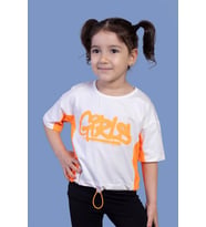 Toontoy Kız Çocuk Garni Detaylı Baskılı Tişört (Ekru)