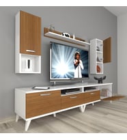 Decoraktiv Eko 5200DA Slm Retro Tv Ünitesi Tv Sehpası (Beyaz - Ceviz)