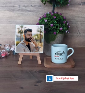 Edebiyat Öğretmeni Fotoğraflı Dekoratif Taş, Ahşap Altlıklı Türk Kahvesi Fincanı Hediye Öğretmenler Günü Hediyesi (Model 1)