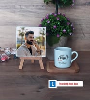 Edebiyat Öğretmeni Fotoğraflı Dekoratif Taş, Ahşap Altlıklı Türk Kahvesi Fincanı Hediye Öğretmenler Günü Hediyesi (Model 1)