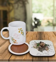 Kişiye Özel Tasarım Kupa Bardak Ve Fotoğraflı Ahşap Bardak Altlığı 99379 (Turkuaz)
