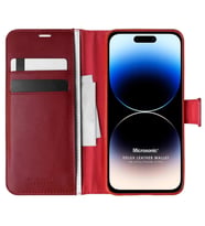 Microsonic Apple iPhone 15 Pro Kılıf Delux Leather Wallet Siyah (Kırmızı)
