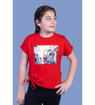 Toontoy Kız Çocuk Dijital Baskılı Tişört (Kırmızı)