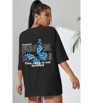 Unisex Kelebek Sırt Baskılı T-shirt (Siyah)