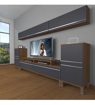 Decoraktiv Ekoflex 9 Mdf Krom Ayaklı Tv Ünitesi Tv Sehpası (Antrasit - Ceviz)