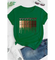 Unisex Leopar Kalp Baskılı Oversize T-shirt (Yeşil)