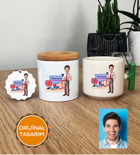 Kişiye Özel Karikatürlü İngilizce Öğretmeni Hediye Seti T Kupa, Kalemlik, Anahtarlık Erkek İngilizce Öğretmenine Öğretmenler Günü Hediyesi (Yeşil)