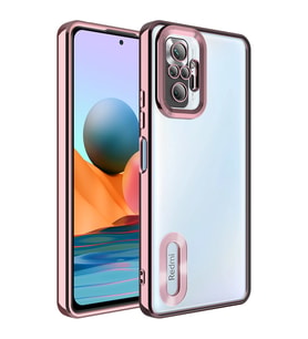 Xiaomi Redmi Note 10 Pro Kılıf Case, Logo Showing Serisi, Şeffaf, Kamera Korumalı, Logo Gösteren Renkli Çizgi Tasarım (Rose)
