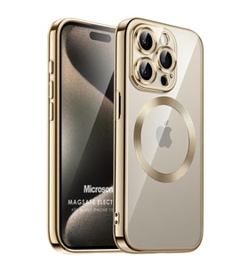 Microsonic Apple iPhone 15 Pro Kılıf MagSafe Luxury Electroplate Siyah (Altın)