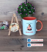Anne Adayı Kupa Bardak Beyaz ve Fotoğraflı Ahşap Anahtarlık Hediye (Model 13)
