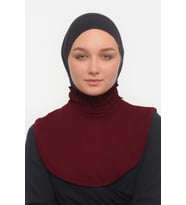 Kadın Dantelli Fırfırlı Lastik Büzgülü Balıkçı Yaka Boğazlı Tesettür Boyunluk (Bordo)