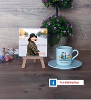 Temizlik Görevlisi Fotoğraflı Dekoratif Taş, Ahşap Altlıklı Türk Kahvesi Fincanı Hediye (Model 2)