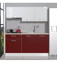 Decoraktiv Naturel 160 MDF Hazır Mutfak Dolabı - Tezgah Dahil - Naturel Ceviz (Bordo - Beyaz)