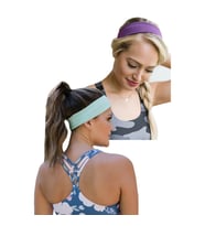 2'li Spor Saç Bantları - Kadın & Erkek Spor Tenis Yoga Koşu Makyaj Cilt Maskesi Yüz Yıkama Tarz Ter Kafa Bandı Unisex Kombin Esnek Saç Bandı Seti (Mor-Yeşil)
