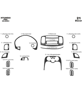 Meriç® Hyundai Accent Era Ön Torpido Kaplama Maun 21 Parça 2006-2010 (Karbon)
