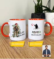 Kişiye Özel Karikatürlü Asker Kupa Bardak Askere Hediye Asker Sevgiliye Hediye (Turuncu)