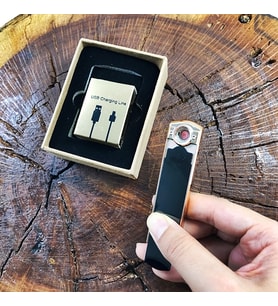 Kişiye Özel USB Şarj Edilebilir Sürgülü Çakmak (Siyah)