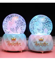 Unicorn Temalı Püskürtmeli Işıklı ve Müzikli Kar Küresi (Mavi)