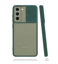 Galaxy S22 Plus Kılıf Lensi Sürgülü Kamera Koruyucu Kılıf (Koyu Yeşil)