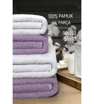 4 lü Banyo Havlusu Takımı Soft Büyük Havlulu Pamuklu Havlu Seti 90X150 Cm Beyaz (Mor)