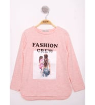 Toontoy Kız Çocuk Fashion Baskılı Tişört (Pembe Melanj)