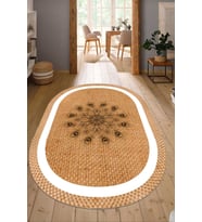 Dijital Baskılı Kaymaz Taban Yıkanabilir Oval Salon Halısı Mutfak Halısı Yolluk NDO-SD-322 (Kahverengi)