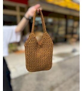 Hasır çanta, Kadın Örgü Çanta, Kadın Yazlık Omuz Çantası, Shopper Çanta, Plaj Çantası (Karamel)