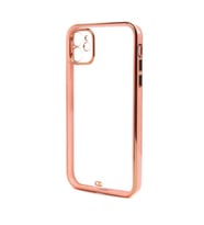 iPhone 11 Kılıf Kamera Korumalı Kenarları Renkli Şeffaf Voit Silikon (Pembe)