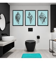 3'lü Ahşap Lamine Çerçeveli Mdf Banyo Tablosu Deniz Kabukları (Siyah)