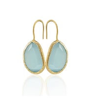 Kadir Jewellery 22 Ayar Altın Kaplama Fosil Taşlı Küpe -El İşçiliği Ve Hipoalerjenik Küpe (Açık Mavi)