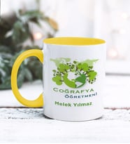 Coğrafya Öğretmeni Tasarımlı Kişiye Özel Kupa Bardak (Sarı)