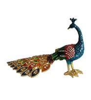 Kristal Taşlı Metal Tavus Kuşu Biblo – Dekoratif ve Şık Aksesuar (Mavi)